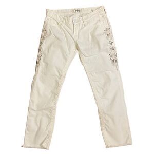 Daytrip Leo Skinny Jeans White Raw Hem Tribal Embroidery Low Rise Size 28